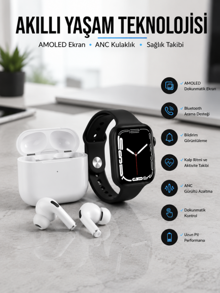 2025 Model Akıllı Saat ve Yeni Nesil Pro Bluetooth Kulaklık TWS Yüksek Ses Kaliteli