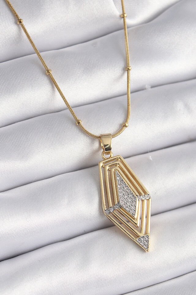 316L Çelik Gold Renk Zirkon Taşlı Vintage Model Kadın Kolye - Lisinya