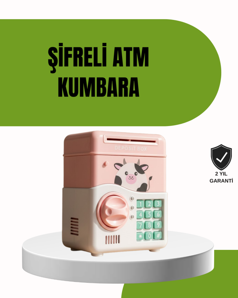 ATM Tasarımlı Pembe Işıklı Sesli Çocuk Kumbarası - Lisinya