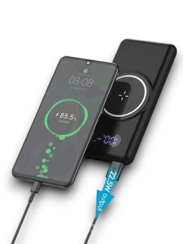 YamanHobi 10000 mAh Powerbank Kablosuz Şarjlı Dahili Kablolu Siyah