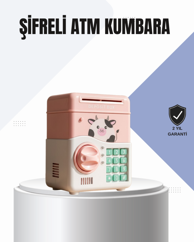 Pembe Elektronik Şifreli Otomatik Para Çeken ATM Kumbarası - Lisinya
