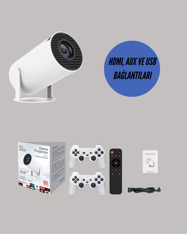 Portatif 4K Projeksiyon – 4.000 Uygulama, Kablosuz Yansıtma ve Bluetooth 5.0 - Lisinya