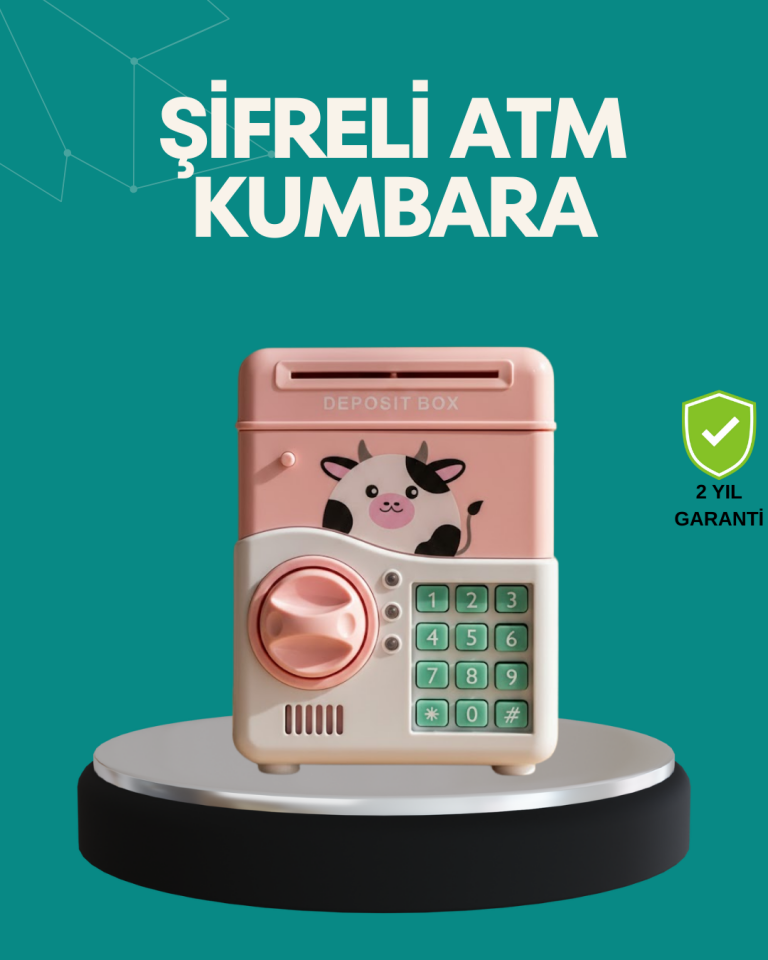 Pembe ATM Kasa Görünümlü Elektronik Şifreli Çocuk Kumbarası - Lisinya