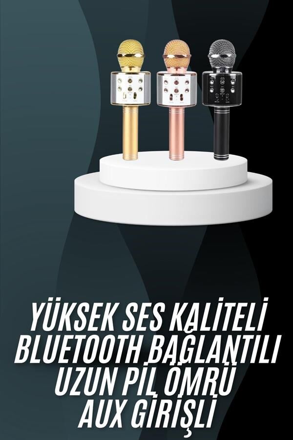 Karaoke Mikrofon Bluetooth Bağlantılı Aux Girişli Uzun Pil Ömrü Yüksek Ses Kaliteli - Lisinya