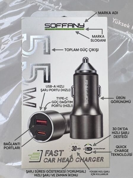 Soffany 55W Araç Şarj Cihazı - Lisinya