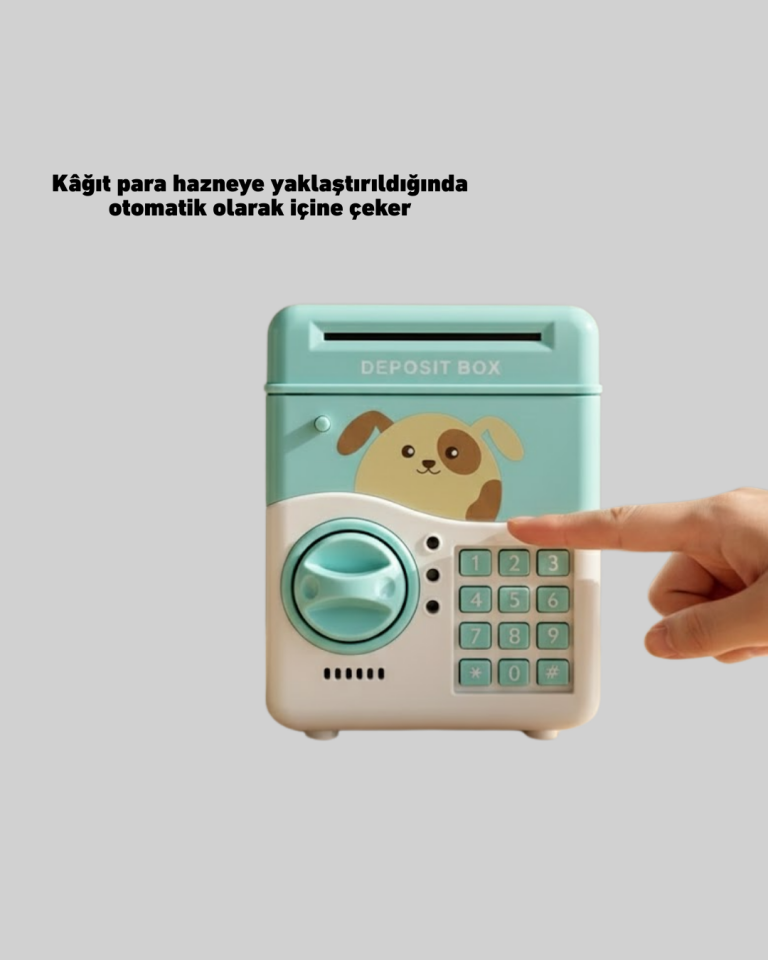 Çocuklar İçin Su Yeşili ATM Kasa Tasarımlı Şifreli Kumbara - Lisinya