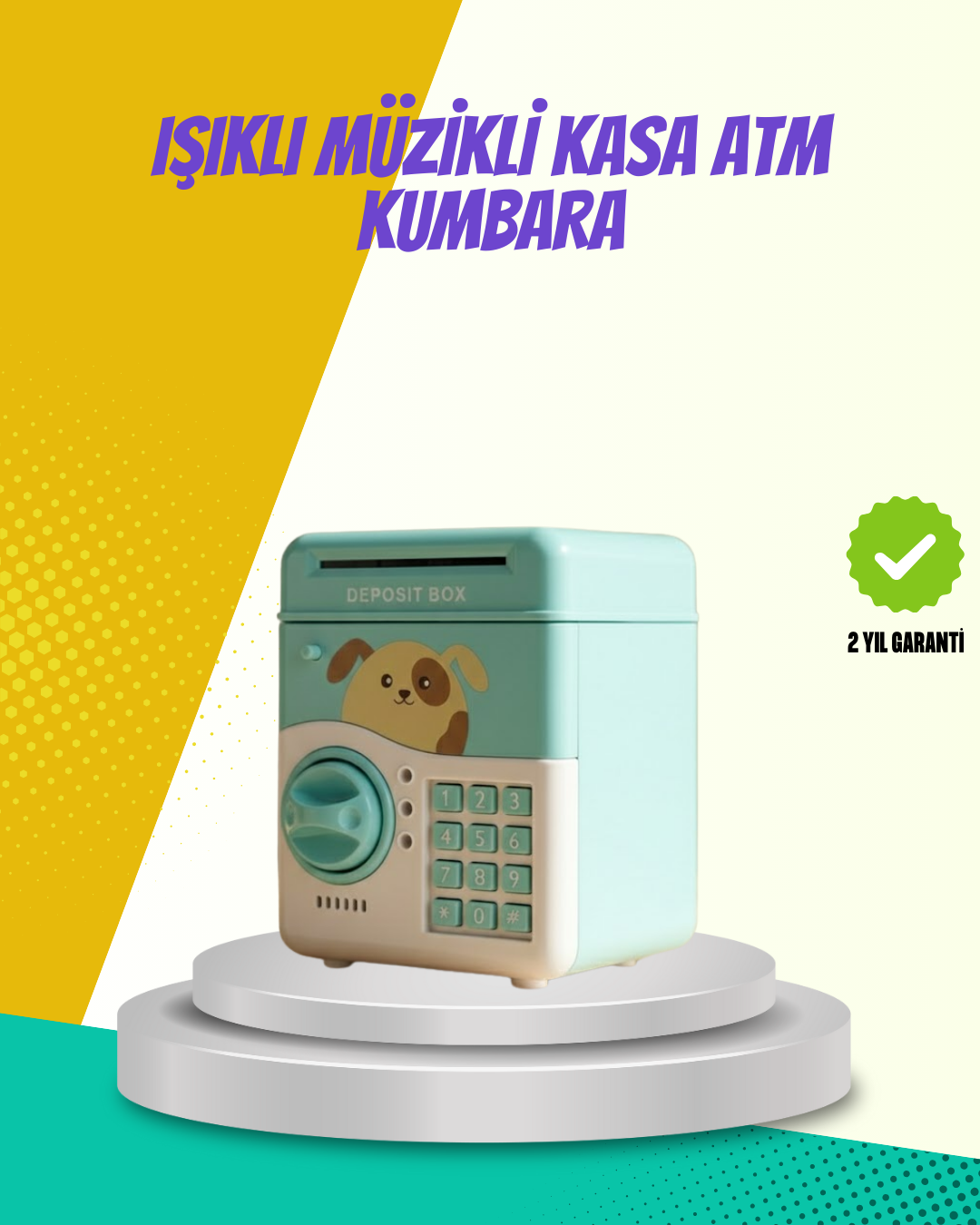 ATM Görünümlü Su Yeşili Otomatik Para Çeken Şifreli Kumbara - Lisinya