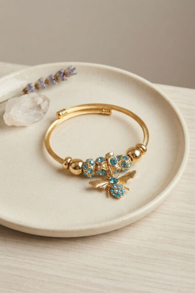Mavi Arı Model Gold Renk Charm Bileklik - Lisinya