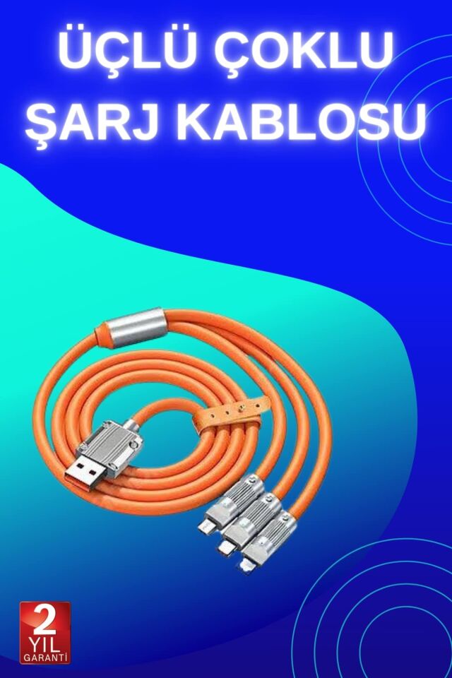 3 İn 1 Süper Hızlı Şarj Kablosu Android ve İOS Uyumlu Silikon Şarj Kablosu - Lisinya