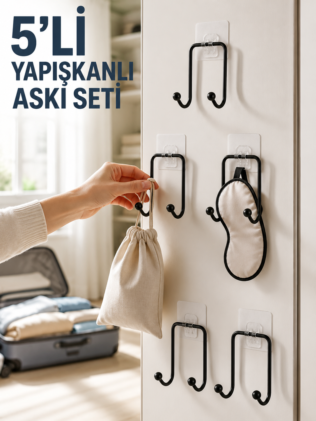 5 Adet Yapışkanlı Askı Çok Amaçlı Mutfak Banyo Düzenleyici Askılık - Lisinya