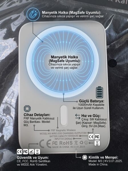M3 10000mAh Manyetik Kablosuz Powerbank - Lisinya