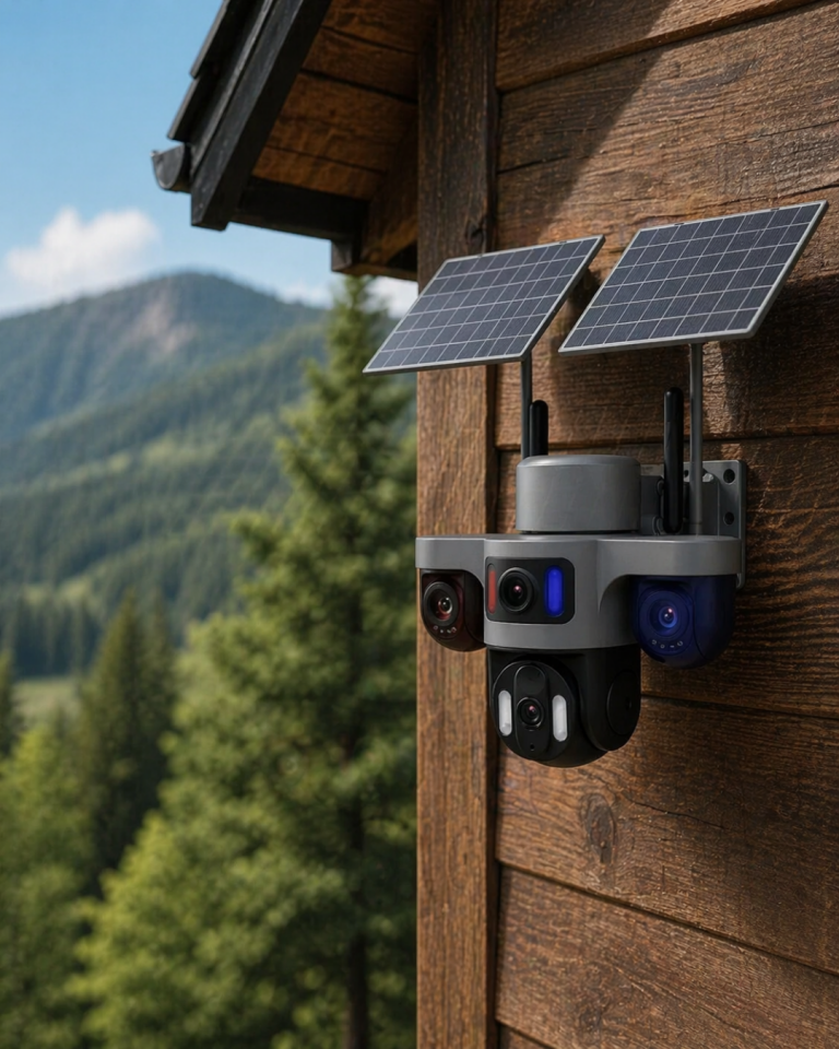 9MP 3 Lens 4G SIM Kartlı Solar Güvenlik Kamerası Güneş Enerjili IP Kamera