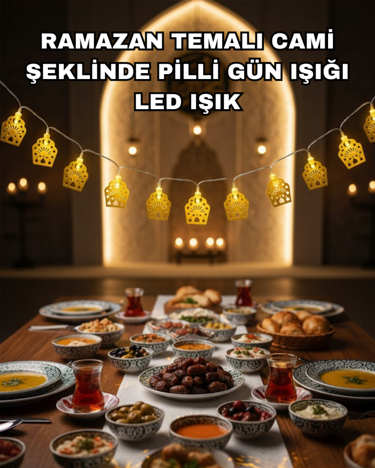 Dekoratif Ramazan LED Işık Pilli Cami Tasarımlı Zincir Aydınlatma - Lisinya