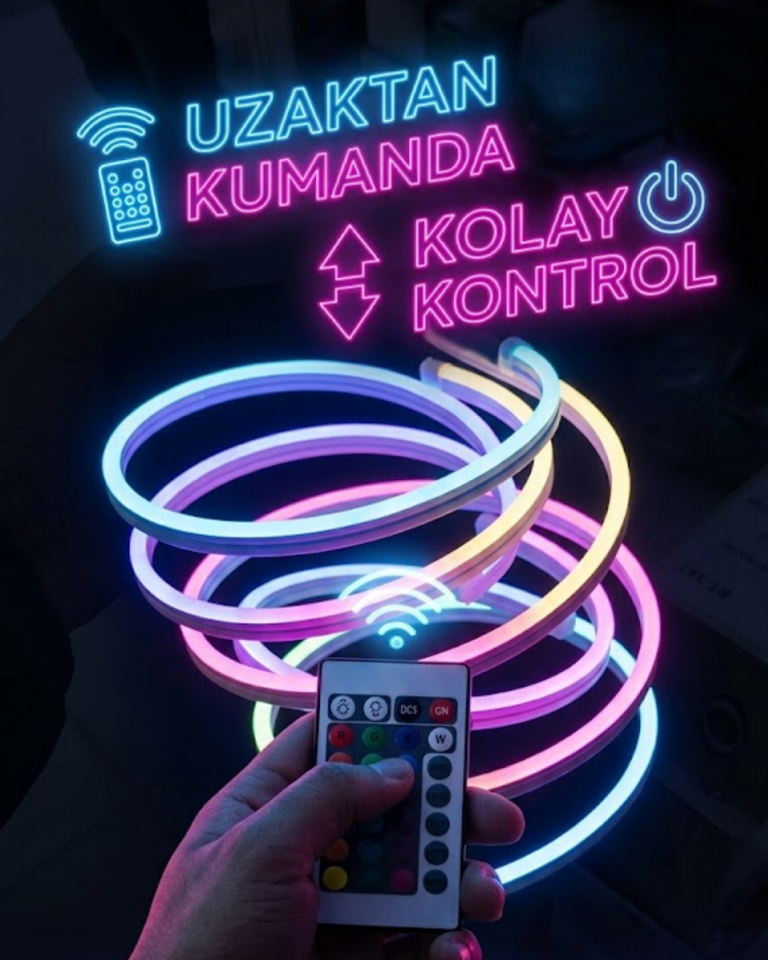RGB Akıllı LED Neon Şerit Işık 3 Metre Uzaktan Kumandalı ve Telefon Kontrollü Renkli Aydınlatma - Lisinya