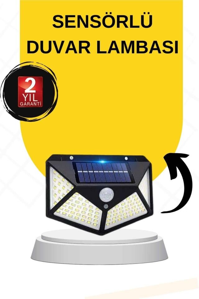 YamanHobi 100 LED Güneş Enerjili PIR Sensörlü Bahçe Lambası IP65