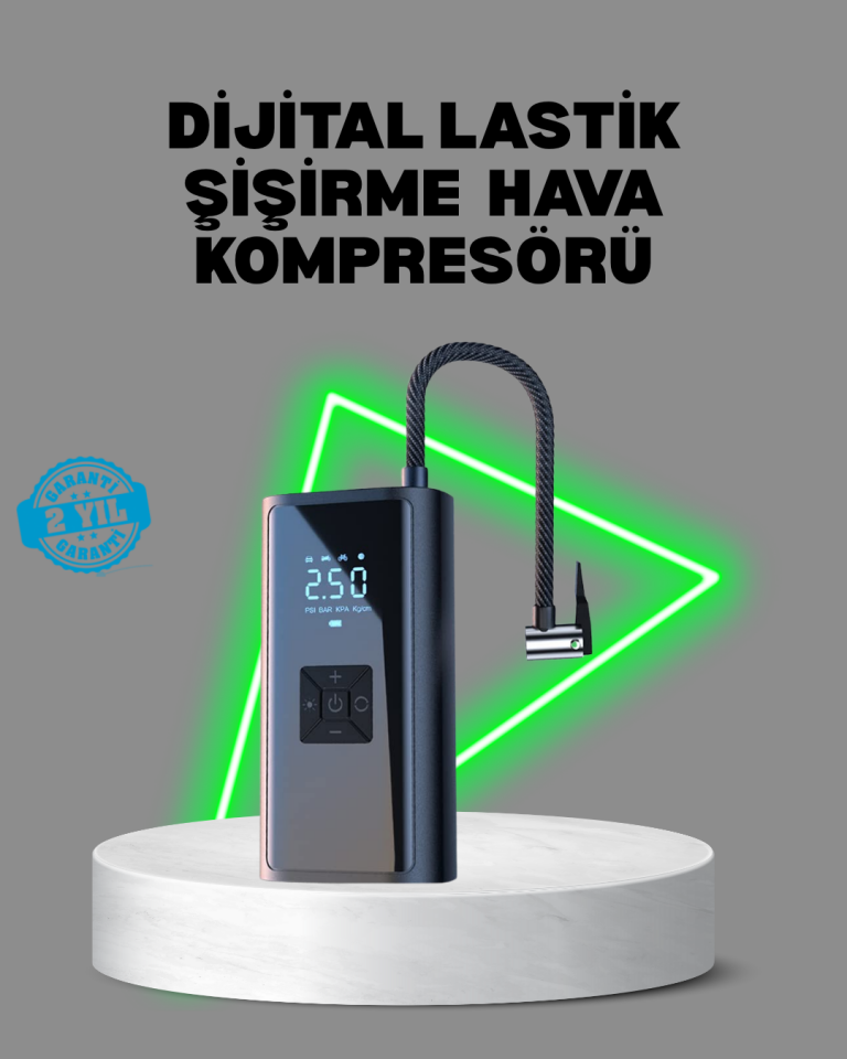 80W Kablosuz Dijital Ekranlı Taşınabilir Lastik Şişirme Pompası - Lisinya