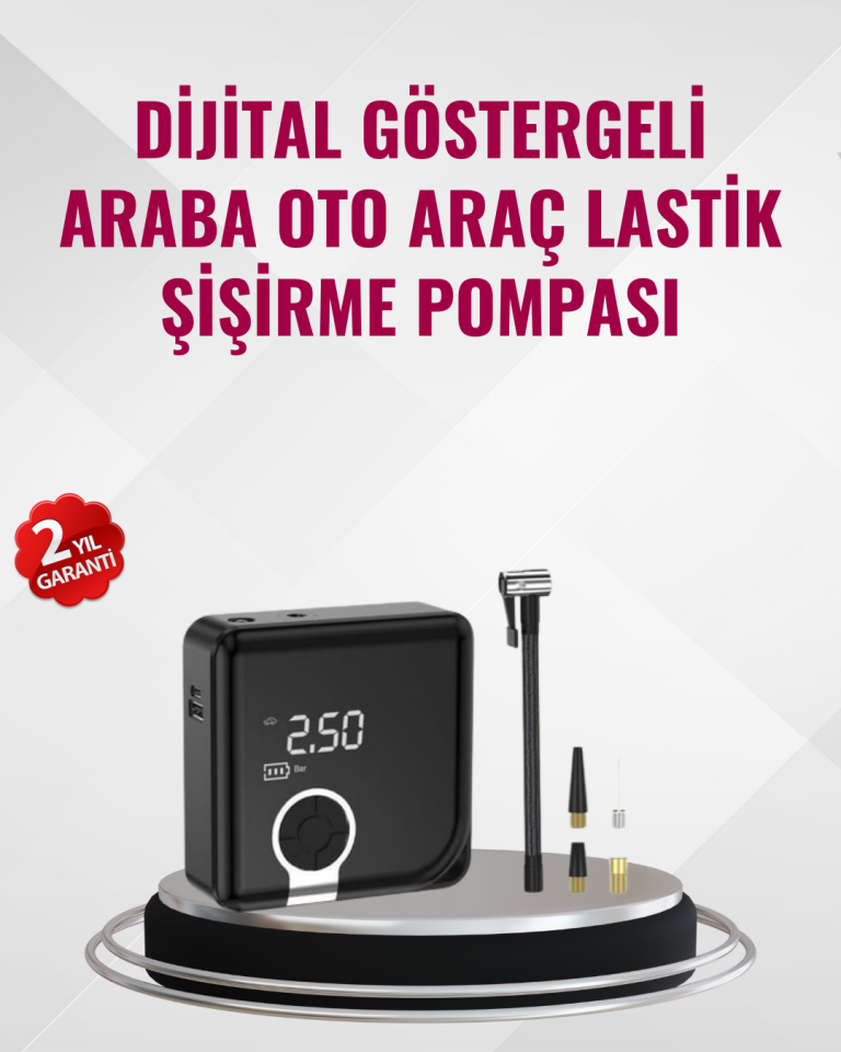 Kompakt Tasarımlı LED Işıklı Taşınabilir Hava Kompresörü - Lisinya