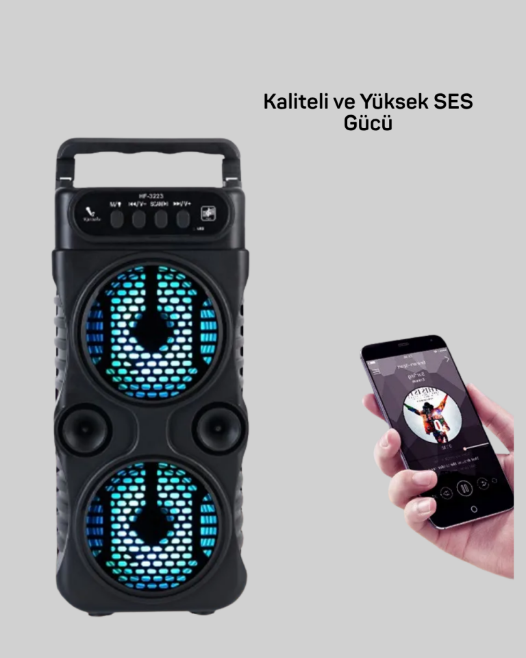 LED Işıklı Kablosuz Hoparlör – Bluetooth, FM Radyolu, Taşınabilir Şarjlı - Lisinya