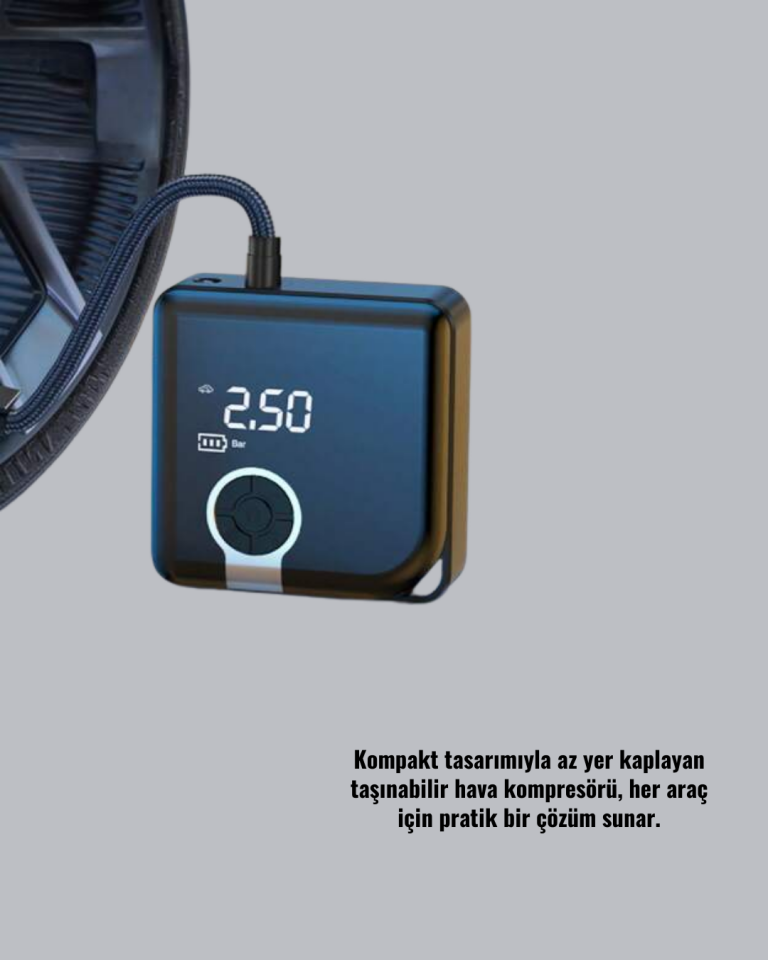 Kompakt Tasarımlı LED Işıklı Taşınabilir Hava Kompresörü - Lisinya