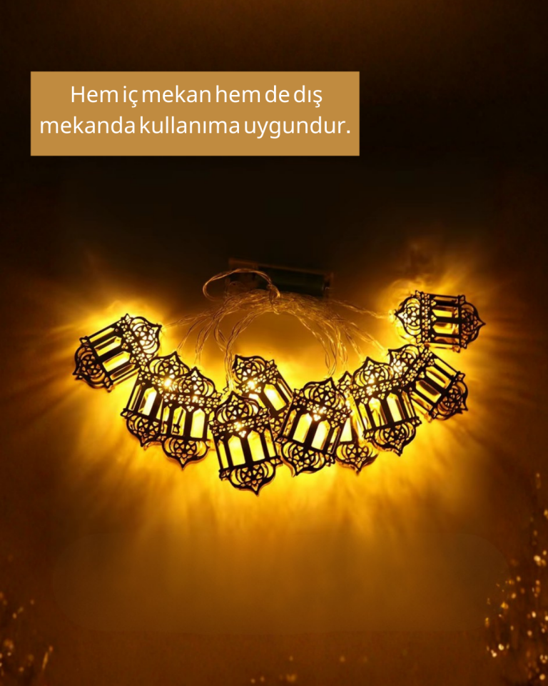 Ramazan Işıkları Pilli Altın Fener Tasarımlı Dekoratif LED Aydınlatma - Lisinya