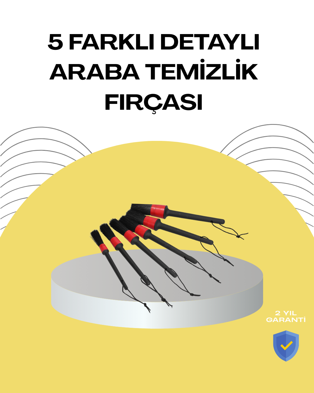 5 Boy Fırçalı Araba Temizlik Seti-Derin Temizlik Sağlayan Yumuşak Fırçalar - Lisinya