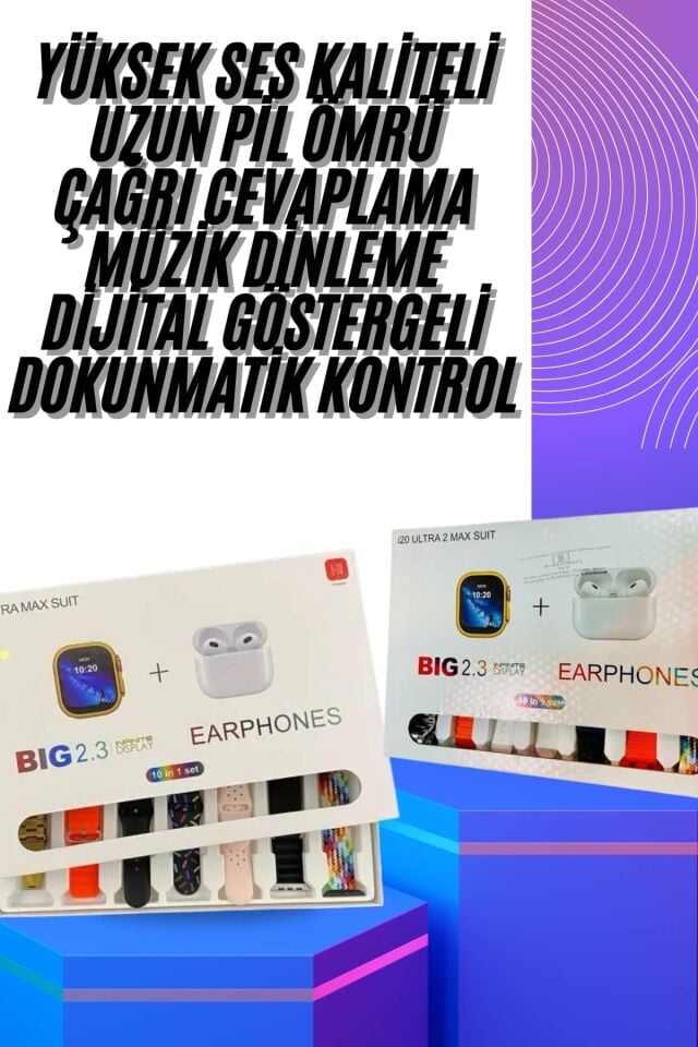 Akıllı Saat ve Air Pro Kulaklık 7 Kordonlu Çok Fonksiyonlu İkili Set - Lisinya