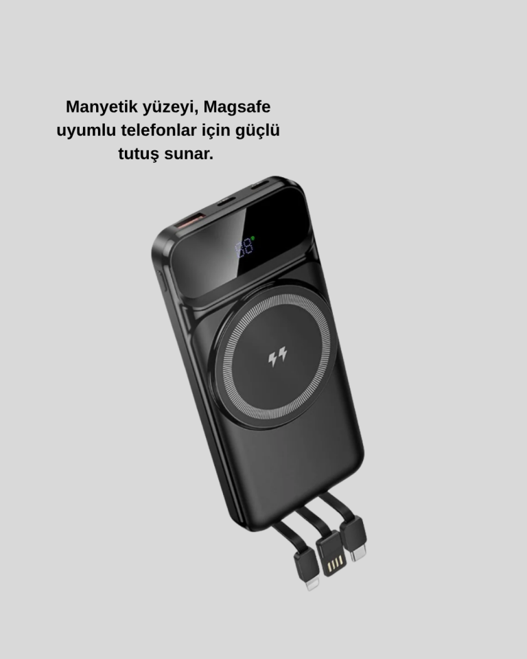 YamanHobi 10000 mAh MagSafe Uyumlu Powerbank PD20W 15W Kablosuz Siyah