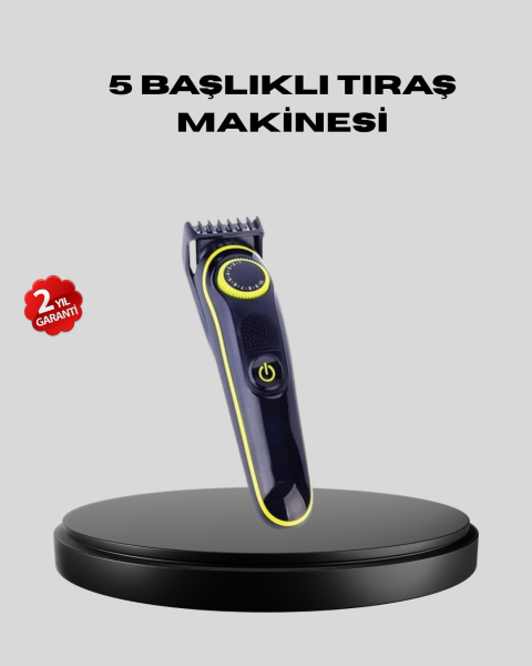 5 Başlıklı Şarjlı Tıraş Makinesi – Saç, Sakal, Burun ve Vücut İçin Çok Fonksiyonlu Bakım Seti - Lisinya