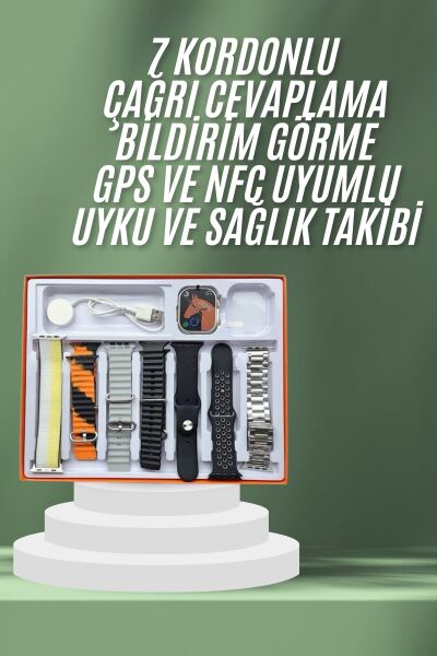 7 Kordonlu Akıllı Saat Plastik Kordon Hasır Kordon Çelik Kordon