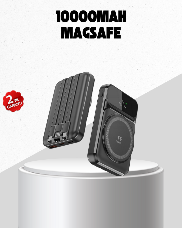 YamanHobi 10000 mAh MagSafe Uyumlu Powerbank PD20W 15W Kablosuz Siyah