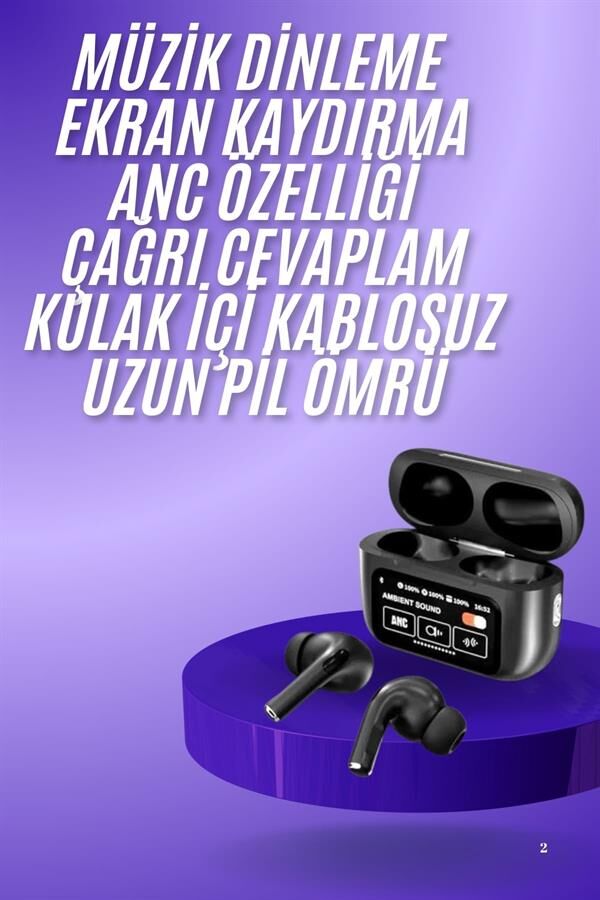 Yeni Nesil ANC Özellikli Çağrı Cevaplayan Dokunmatik Ekranlı Bluetooth Kulaklık Siyah - Lisinya