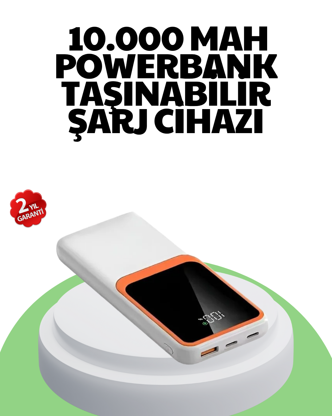 YamanHobi 10000 mAh Powerbank 2 USB Type-C Çıkışlı LED Göstergeli Beyaz