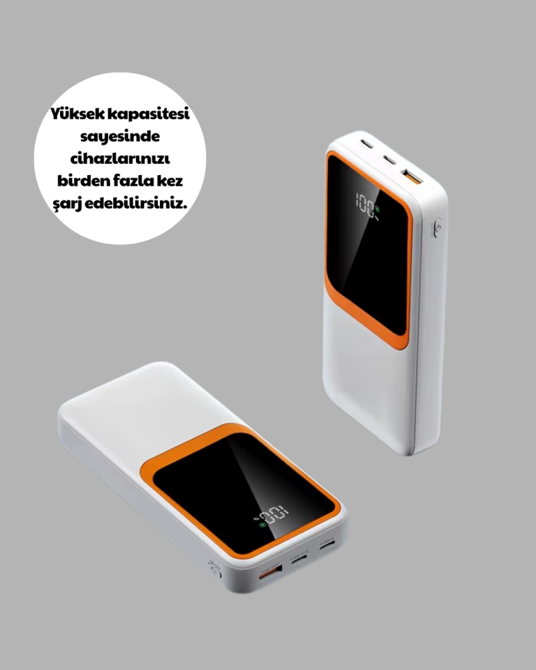 YamanHobi 10000 mAh Powerbank 2 USB Type-C Çıkışlı LED Göstergeli Beyaz