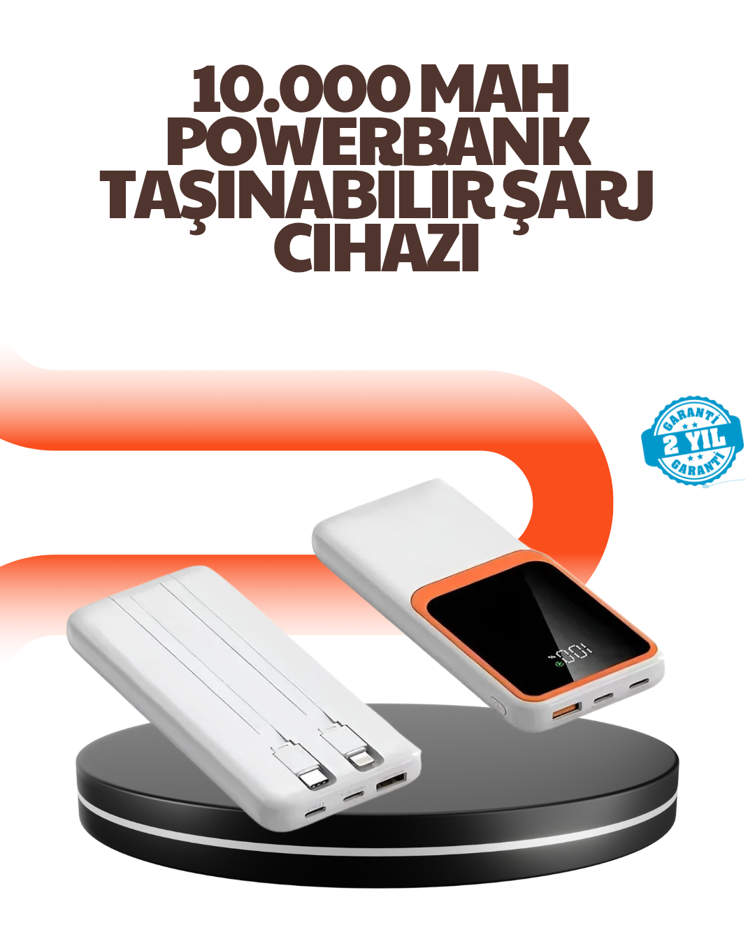 YamanHobi 10000 mAh Powerbank 2 USB Type-C Çıkışlı LED Göstergeli Beyaz