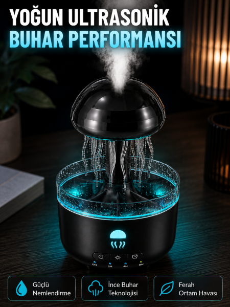 Ultrasonik Denizanası Hava Nemlendirici Sessiz Çalışan RGB Ortam Işıklı Aromaterapi Difüzörü - Lisinya