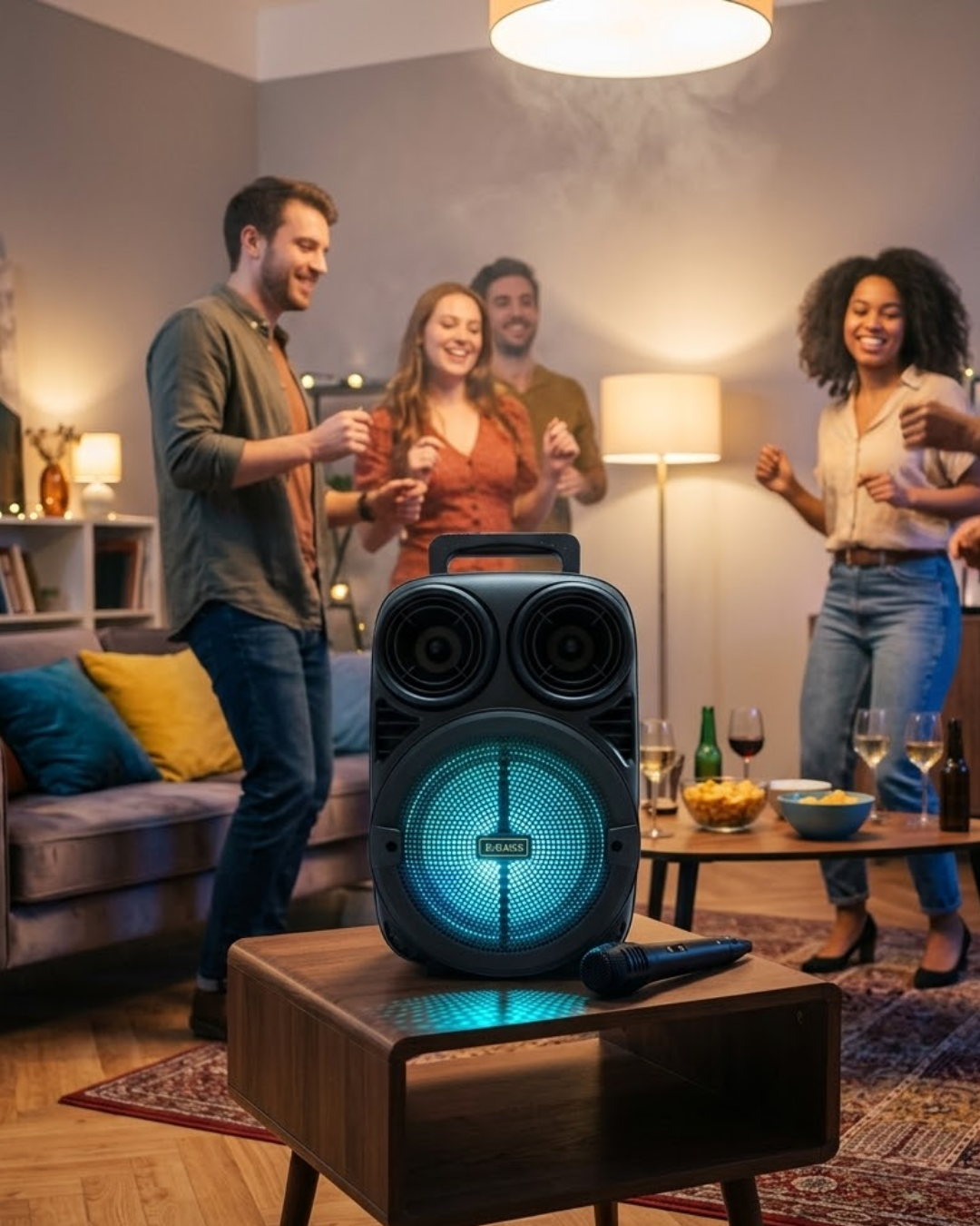 Bluetooth Taşınabilir Karaoke Hoparlör 6.5 İnç Mikrofonlu RGB Işıklı USB TF Kart Destekli - Lisinya