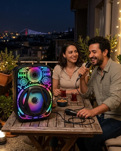 Taşınabilir Bluetooth Speaker Mikrofonlu RGB Işıklı Karaoke Ses Sistemi - Lisinya