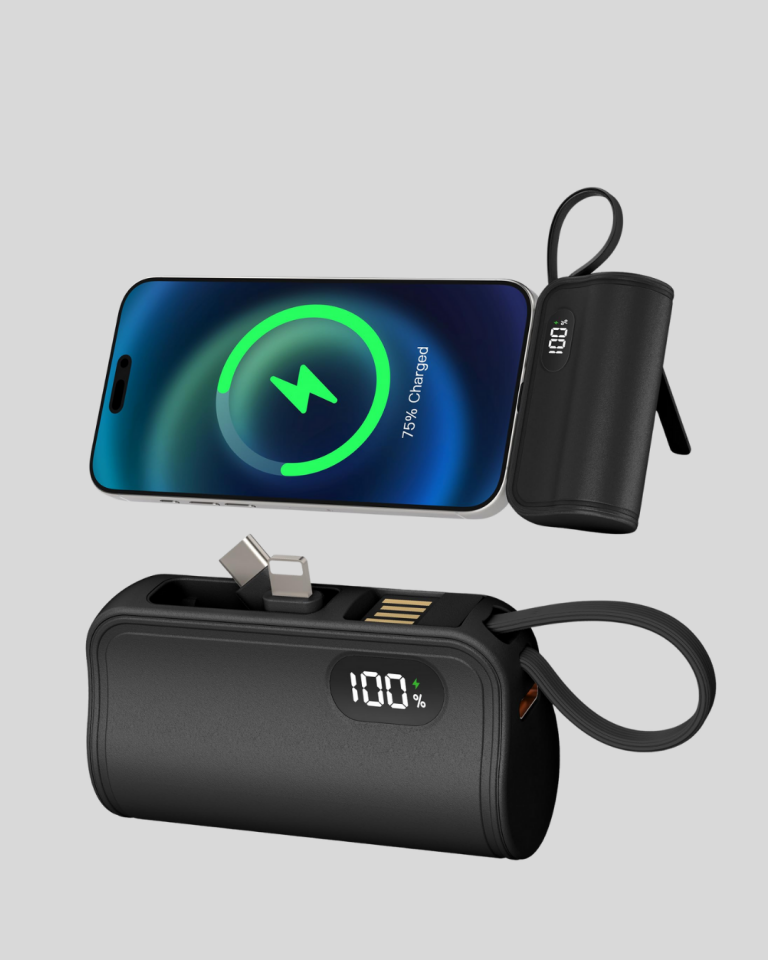 YamanHobi 5000 mAh Mini Powerbank PD20W Dahili Konektörlü Standlı Siyah