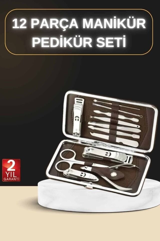 12 Parça Manikür Pedikür Seti Özel Deri Çanta El Ayak Bakımı Akne ve Sivilce Temizleme - Lisinya