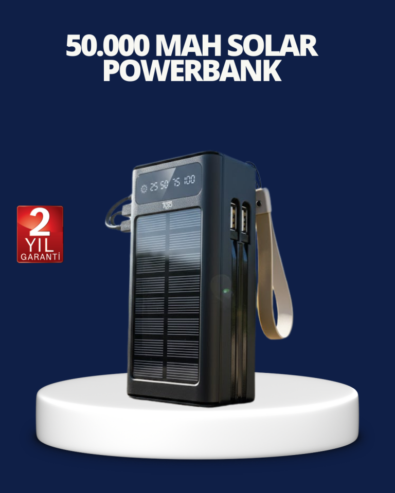 YamanHobi Güneş Panelli Powerbank LED Işıklı Dijital Göstergeli Taşınabilir Şarj Cihazı