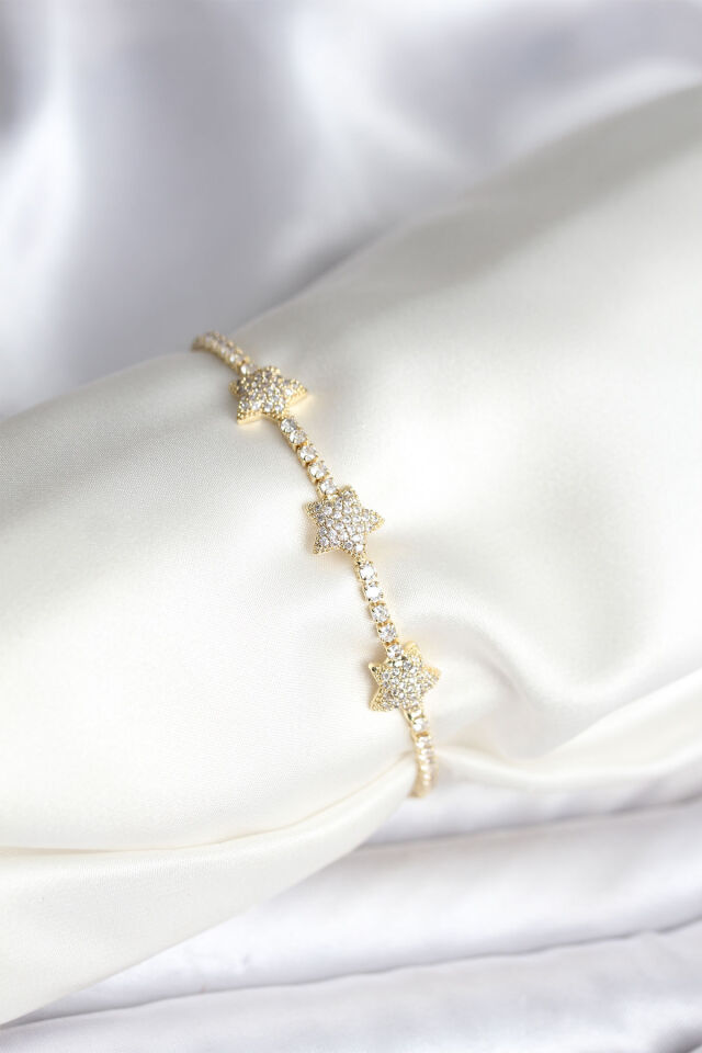 Yıldız Model Zirkon Taşlı Gold Renk Pirinç Su Yolu Kadın Bileklik - Lisinya