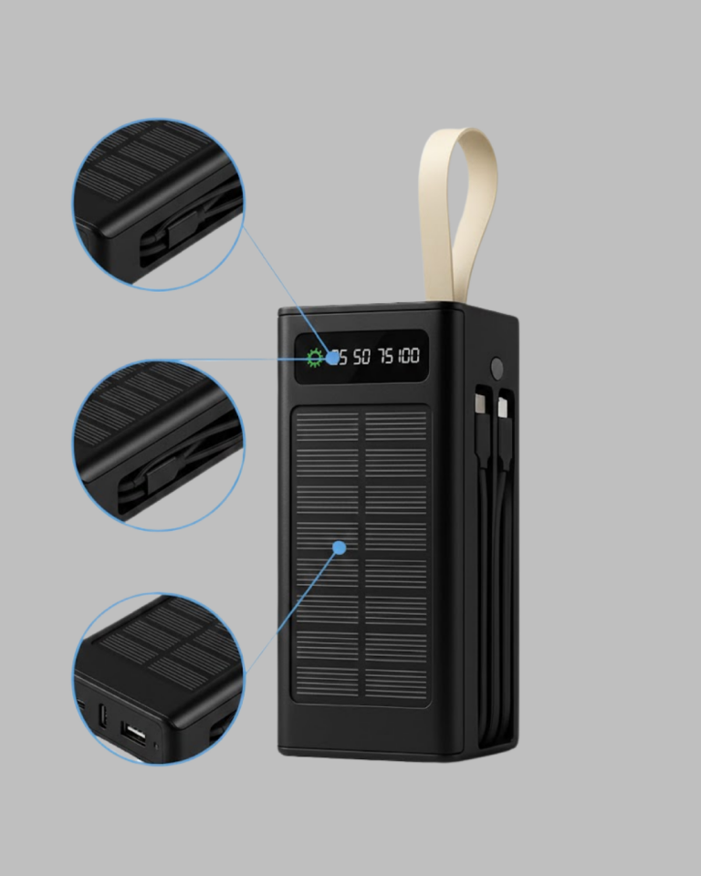 YamanHobi Güneş Panelli Powerbank LED Işıklı Dijital Göstergeli Taşınabilir Şarj Cihazı