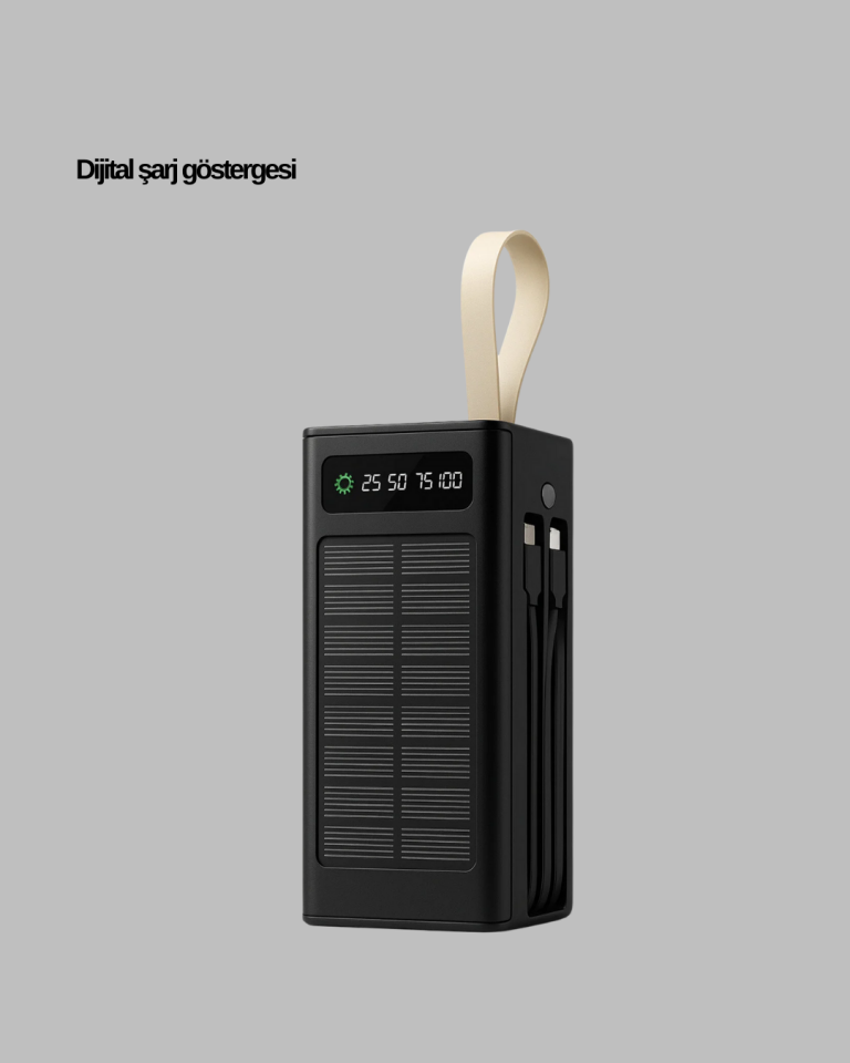 YamanHobi Güneş Panelli Powerbank LED Işıklı Dijital Göstergeli Taşınabilir Şarj Cihazı