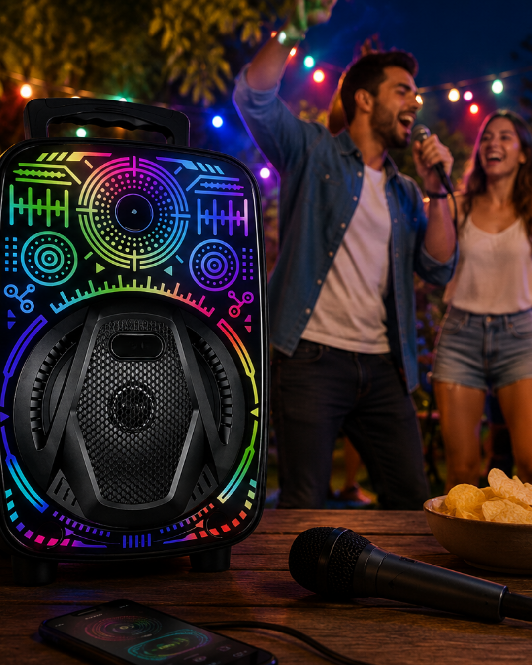 8 İnç Taşınabilir Karaoke Hoparlör Mikrofonlu RGB Işıklı Bluetooth Speaker - Lisinya
