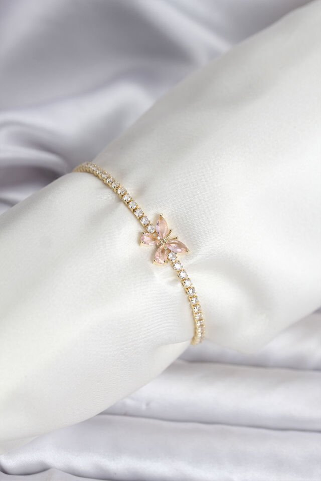 Kelebek Model Zirkon Taşlı Gold Renk Pirinç Su Yolu Kadın Bileklik - Lisinya