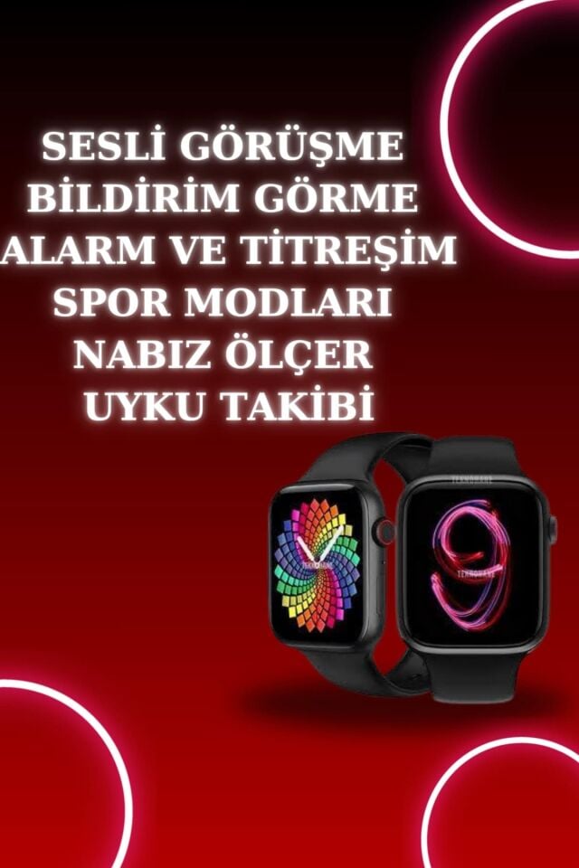 Akıllı Saat Arama Görüşme Bildirim  Nabız Ölçer 3 Kordon Hediyeli