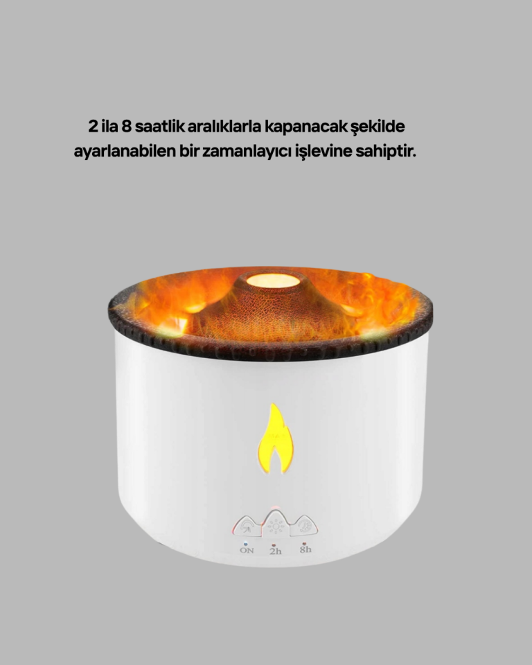 Volkan Efektli Aroma Difüzörü – Sessiz Çalışma, Otomatik Kapanma ve LED Işık
