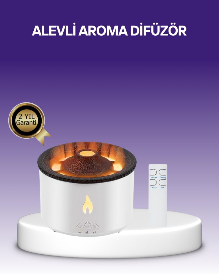 3D Alev Efektli Hava Nemlendirici – Uzaktan Kumandalı ve 8 Saat Çalışma Süreli - Lisinya