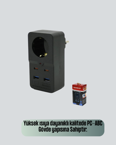 Akıllı Akım Dengelemeli Priz 2500W 4 USB Type C Çıkışlı