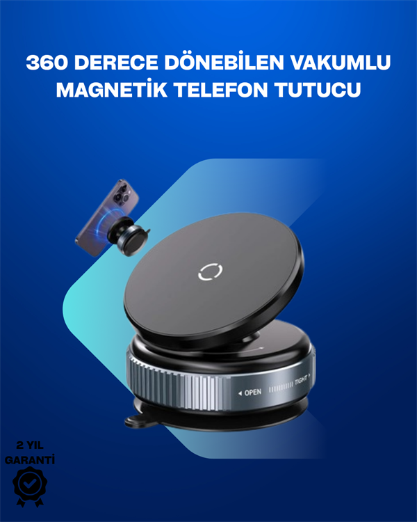 Güçlü Manyetik Tutuşlu 360° Döner Araç Telefon Tutucu – Vakumlu Montajlı - Lisinya